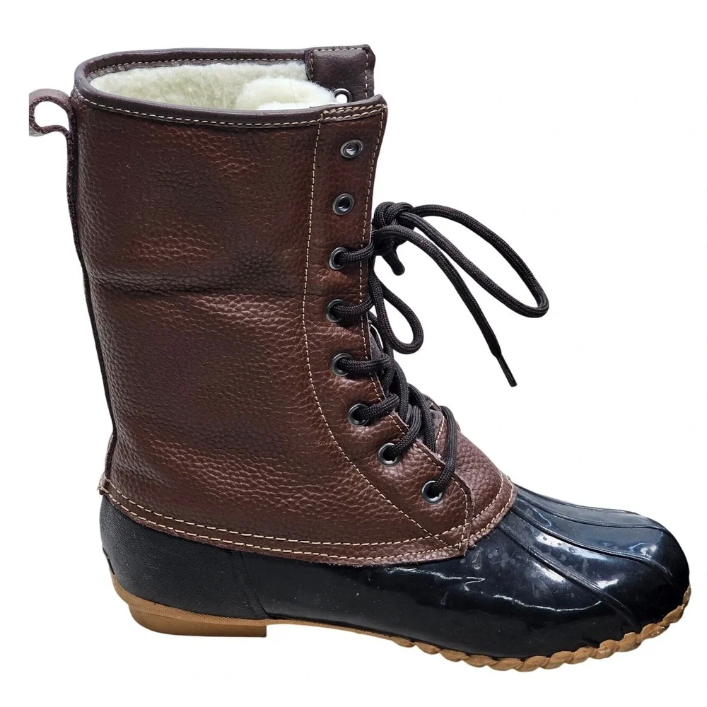 Totes Daphne Brown Black Faux Fur Lined Duck Boots Womens 9 Med‎ Steel Shank